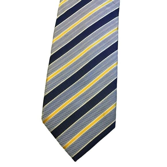 5/$10 Lucio Lamberti Blue Yellow Silk Men's Tie 60 inch - Picture 4 of 4